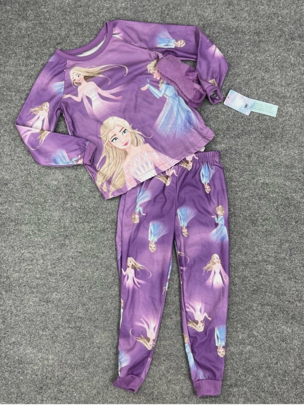 Frozen Girls Elsa Pajama Set with Socks - Purple/White, L (10/12)